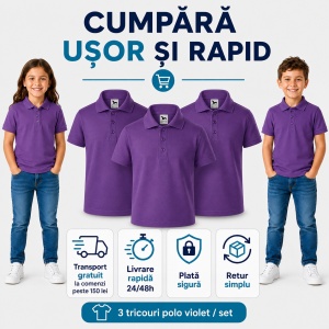 Set 3 tricouri Polo Copii - Violet din bumbac pentru copii Pique Polo Violet - Img 8