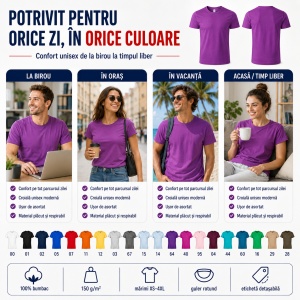 Set 3 tricouri unisex damă și bărbat, 100% bumbac, aceeași culoare, 22 nuanțe disponibile - Img 9