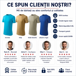 Set 4 Tricouri Bărbați 100% Bumbac Basic – Turcoaz, Nisip, Khaki Deschis și Albastru Regal | S-3XL - Img 10