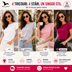 Set 4 Tricouri Damă 100% Bumbac – Casual Clasic, Roz, Roșu Fucsie, Gri Deschis și Alb | Transport Gratuit - Img 4
