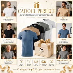 Set 5 Tricouri Bărbați 100% Bumbac – Alb, Negru, Nisip, Denim și Gri | S-3XL - Img 6