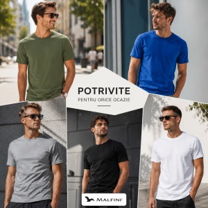 Set 5 Tricouri Bărbați 100% Bumbac – Khaki, Albastru Regal, Gri Închis, Negru și Alb | S-3XL - Img 8