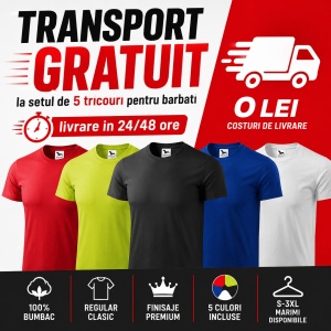 Set 5 Tricouri Bărbați 100% Bumbac – rosu,lime,negru,albastru regal, alb - Img 6