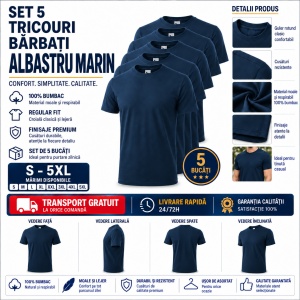 Set 5 Tricouri Bărbați Albastru Marin – 100% Bumbac, Regular Fit, XS–5XL - Img 10