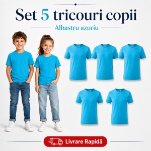 Set 5 Tricouri Copii din Bumbac 100% – Mânecă Scurtă, 33 Nuanțe, Fete și Băieți - Img 11