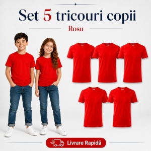 Set 5 Tricouri Copii din Bumbac 100% – Mânecă Scurtă, 33 Nuanțe, Fete și Băieți - Img 31