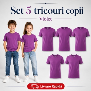 Set 5 Tricouri Copii din Bumbac 100% – Mânecă Scurtă, 33 Nuanțe, Fete și Băieți - Img 41