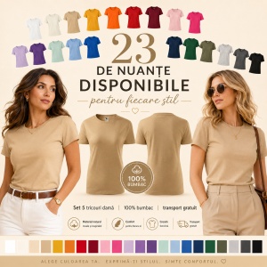 Set 5 tricouri damă simple casual | din bumbac 100%, slim fit XS - 2XL - Img 4