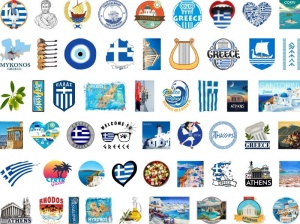 Set 50 stickere din Grecia, Santorini, Mykonos, Atena, Rhodos, Corfu pentru telefon laptop Pvc Vinyl Waterproof - Img 2