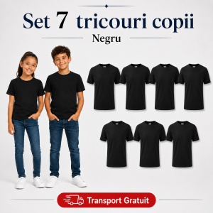 Set 7 Tricouri Copii din Bumbac 100% – Mânecă Scurtă, 33 Nuanțe, Fete și Băieți - Img 29