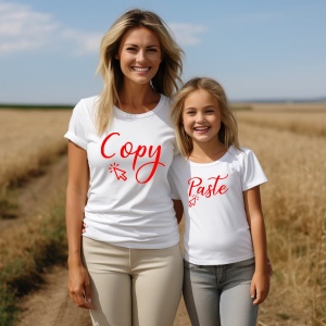Set doua tricouri mama - fiica alb cu textul : Copy- Paste - Img 1