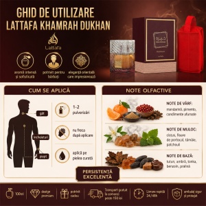 Set parfum Lattafa Khamrah Dukhan 100ml, parfum Arabesc, Barbati, Gentuta cosmetice - Img 5