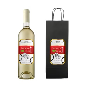 Set personalizat sticla de vin alb, demisec, Sauvignon Blanc, 750 ml si punga de cadouri cu imprimeu Vechi de ani si inca pe piese originale - Img 4