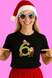 Tricou 6 Numar Craciun Cu Mos Si Spiridus Verde, din bumbac 100% Copii | Dama | Barbat - Img 3