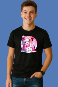 Tricou A Litera Craciun Roz Cu Om De Zapada Fulgi De Zapada, din bumbac 100% Copii | Dama | Barbat