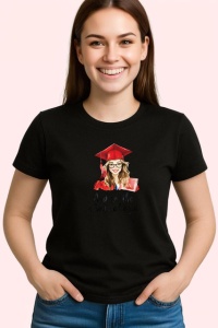 Tricou Absolventa Universitate And So The Adventure Begin, din bumbac 100%, tricou negru Dama | Barbat - Img 2