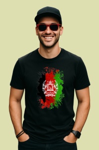 Tricou Afghanistan Steag Splash Art, Copii | Dama | Barbat, culoare negru - Img 2