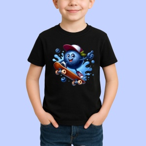Tricou Afine amuzant de vara pe skatboard, Fructe, Copii | Dama, culoare negru