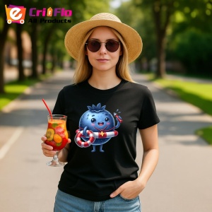 Tricou Afine amuzant de vara salvamar, Fructe, Copii | Dama, culoare negru - Img 9