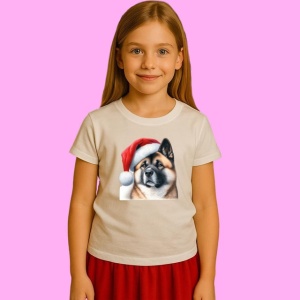 Tricou Akita Inu Craciun Realist, din bumbac 100%, tricou alb, Copii | Dama | Barbat