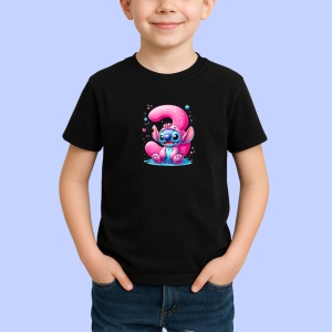 Tricou Alfabet Cifra 3 cu Stitch Roz fericit, explozie de culori, Negru, Unisex Dama si Barbat | Copii - Img 2
