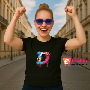 Tricou Alfabet Litera D cu graffiti, design exploziv, arta urbana, Negru, Unisex Dama si Barbat | Copii - Img 3