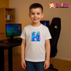 Tricou Alfabet Litera H cu Lilo si Stitch albastru, veselie mare, Alb, Unisex Dama si Barbat | Copii - Img 7