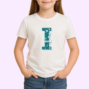 Tricou Alfabet Litera I cu circuite, cyber, tehnologie, Alb, Unisex Dama si Barbat | Copii - Img 2