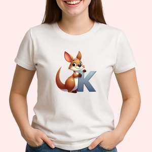 Tricou Alfabet Litera K cu animal Kangaroo Kangur , Alb, Unisex Dama si Barbat | Copii - Img 2