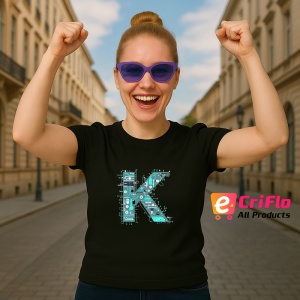 Tricou Alfabet Litera K cu circuite, cyber, tehnologie, Negru, Unisex Dama si Barbat | Copii - Img 3