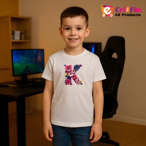 Tricou Alfabet Litera K cu flori, margarete, flori colorate, Alb, Unisex Dama si Barbat | Copii - Img 7