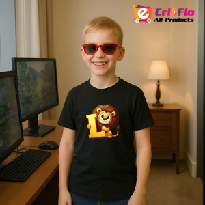Tricou Alfabet Litera L cu animal Lion Leu, Negru, Unisex Dama si Barbat | Copii - Img 7