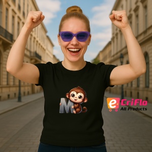 Tricou Alfabet Litera M cu animal Money Maimuta, Negru, Unisex Dama si Barbat | Copii - Img 3