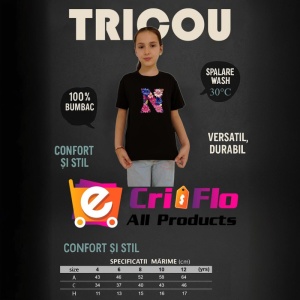 Tricou Alfabet Litera N cu flori, margarete, flori colorate, Negru, Unisex Dama si Barbat | Copii - Img 8