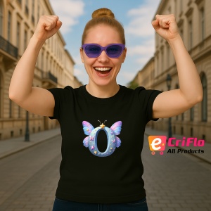 Tricou Alfabet Litera O cu flori, margarete, flori colorate, Negru, Unisex Dama si Barbat | Copii - Img 6