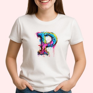 Tricou Alfabet Litera P cu graffiti, design exploziv, arta urbana, Alb, Unisex Dama si Barbat | Copii
