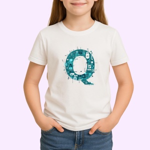 Tricou Alfabet Litera Q cu circuite, cyber, tehnologie, Alb, Unisex Dama si Barbat | Copii - Img 2