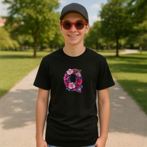 Tricou Alfabet Litera Q cu flori, margarete, flori colorate, Negru, Unisex Dama si Barbat | Copii - Img 4