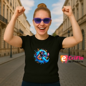 Tricou Alfabet Litera Q cu Lilo si Stitch albastru, veselie mare, Mare, Negru, Unisex Dama si Barbat | Copii - Img 6