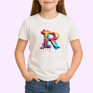 Tricou Alfabet Litera R cu graffiti, design exploziv, arta urbana, Alb, Unisex Dama si Barbat | Copii - Img 2
