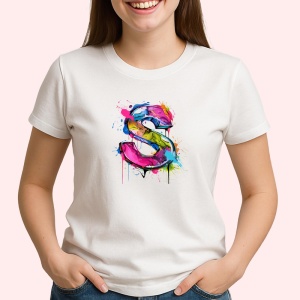 Tricou Alfabet Litera S cu graffiti, design exploziv, arta urbana, Alb, Unisex Dama si Barbat | Copii