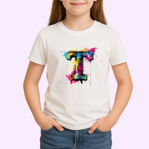 Tricou Alfabet Litera T cu graffiti, design exploziv, arta urbana, Alb, Unisex Dama si Barbat | Copii - Img 2