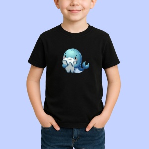 Tricou Alfabet Litera W cu animal Whale Balena, Negru, Unisex Dama si Barbat | Copii - Img 2