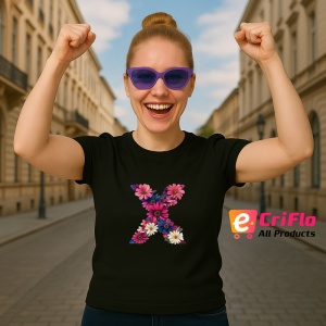 Tricou Alfabet Litera X cu flori, margarete, flori colorate, Negru, Unisex Dama si Barbat | Copii - Img 3