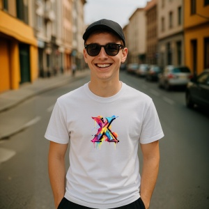 Tricou Alfabet Litera X cu graffiti, design exploziv, arta urbana, Alb, Unisex Dama si Barbat | Copii - Img 4