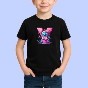 Tricou Alfabet Litera Y cu Stitch Roz fericit, explozie de culori, Negru, Unisex Dama si Barbat | Copii - Img 2