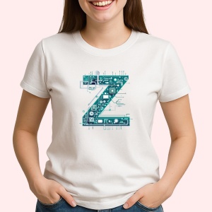 Tricou Alfabet Litera Z cu circuite, cyber, tehnologie, Alb, Unisex Dama si Barbat | Copii