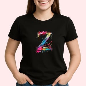 Tricou Alfabet Litera Z cu graffiti, design exploziv, arta urbana, Negru, Unisex Dama si Barbat | Copii