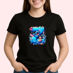 Tricou Alfabet Litera Z cu Lilo si Stitch albastru, veselie mare, Mare, Negru, Unisex Dama si Barbat | Copii - Img 2