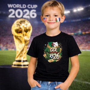 Tricou Algeria World Cup 2026 Fifa, din bumbac 100%, tricou negru, Copii | Dama | Barbat - Img 5